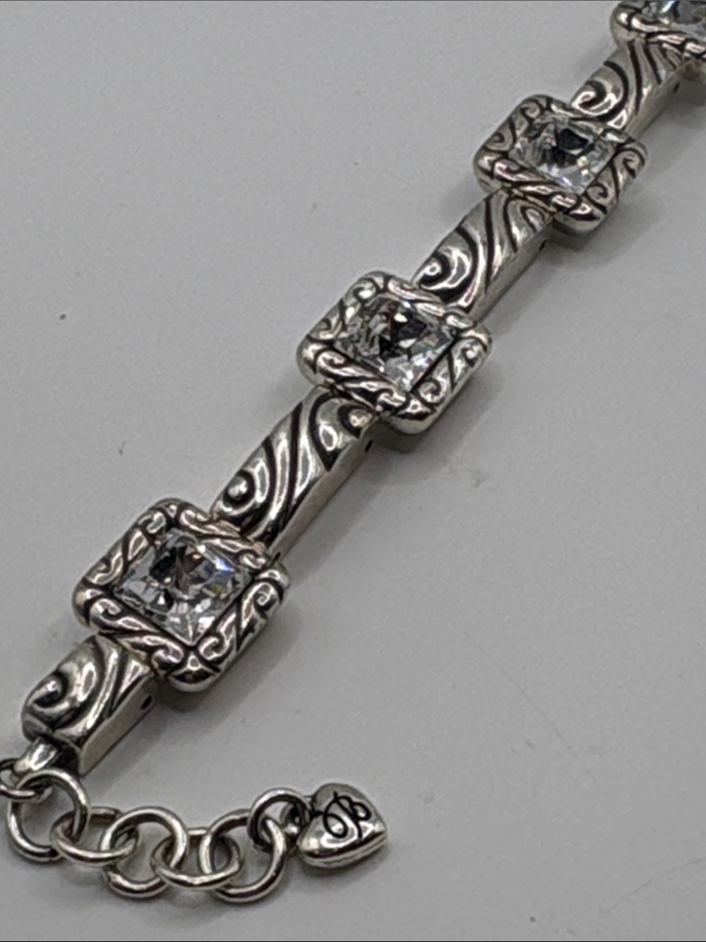 Brighton Silver-Tone Square CZ Link Bracelet Retired Regina Crystal